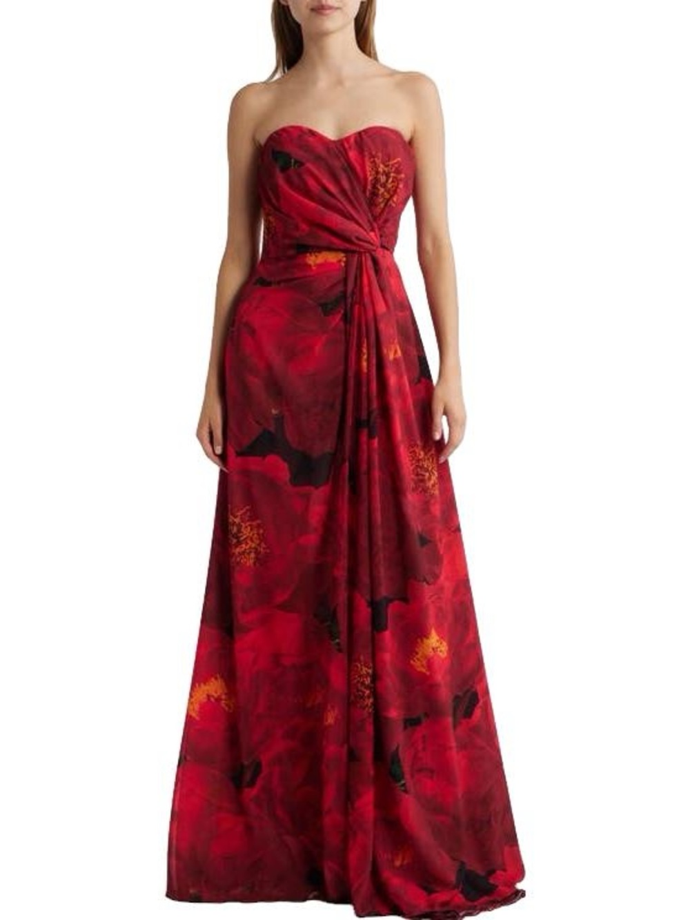 41. Chiara Boni • NWT La Petite Robe Red Floral Strapless Georgette Gown